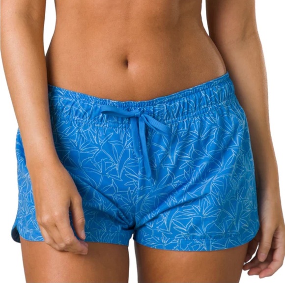 Prana Pants - Prana Women’s Board Shorts Swim Mariya Floral Drawstring Waist Blue & White XL